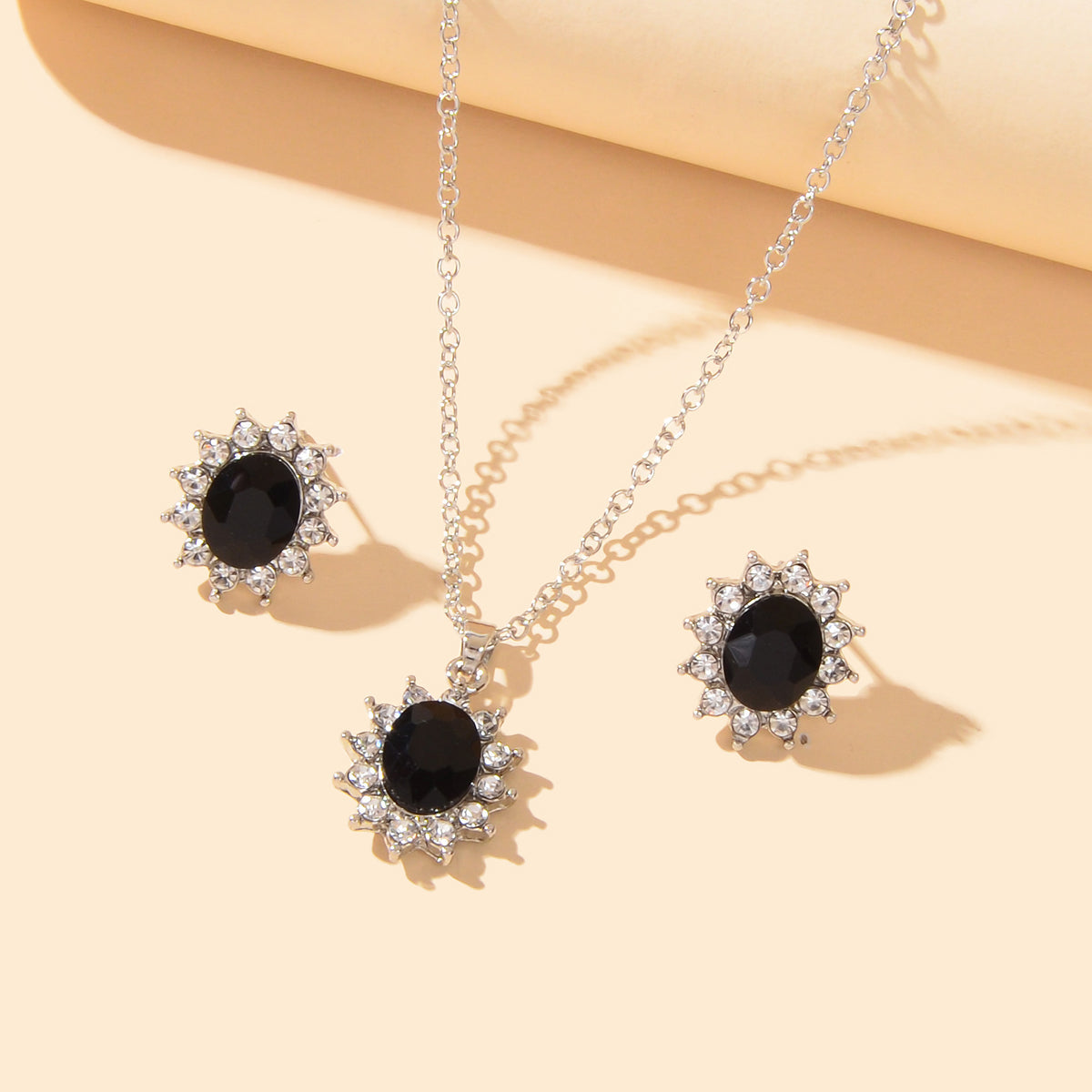 Anniversary Wedding Jewelry Blue Simulated Gemstone Charm Necklace Stud Earrings-7